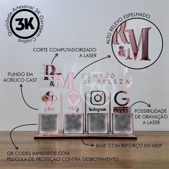 Placa Qr Code Acrílico Espelhado Pix Instagram Wifi Logo