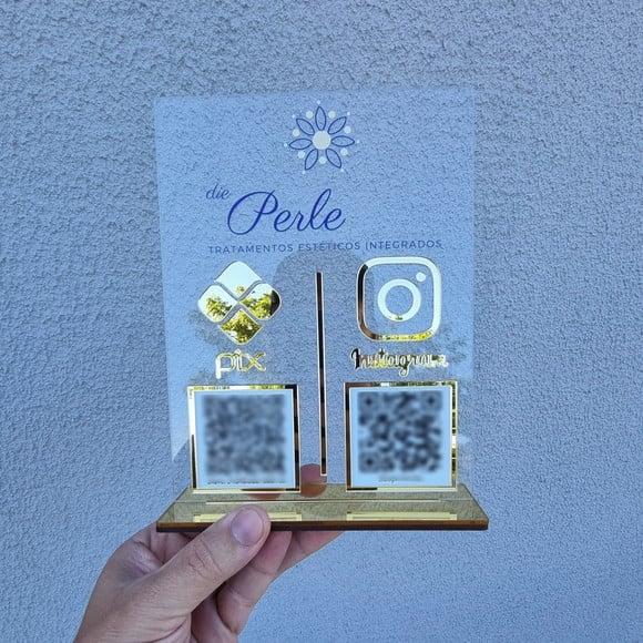 Placa Personalizada Logo e 2 Qr Codes com Acrílico Espelhado
