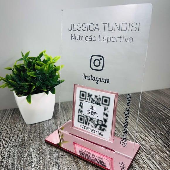 Placa Personalizada Logo e 1 Qr Code com Acrílico Espelhado