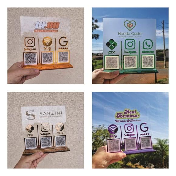 Placa Personalizada Logo e 3 Qr Codes com Acrílico Espelhado