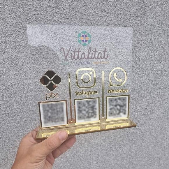 Placa Personalizada Logo e 3 Qr Codes com Acrílico Espelhado