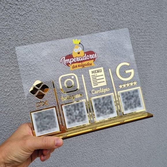Placa Personalizada Logo e 4 Qr Codes com Acrílico Espelhado