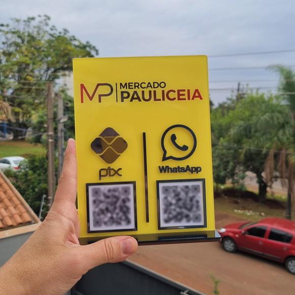 Placa Personalizada Logo e 2 Qr Codes com Acrílico Espelhado
