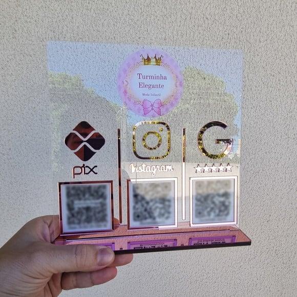Placa Personalizada Logo e 3 Qr Codes com Acrílico Espelhado