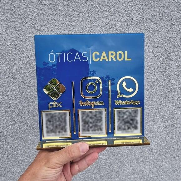 Placa Personalizada Logo e 3 Qr Codes com Acrílico Espelhado