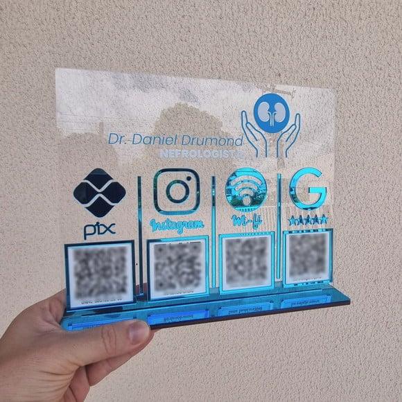 Placa Personalizada Logo e 4 Qr Codes com Acrílico Espelhado
