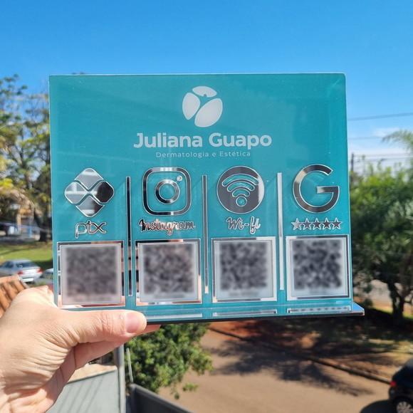 Placa Personalizada Logo e 4 Qr Codes com Acrílico Espelhado