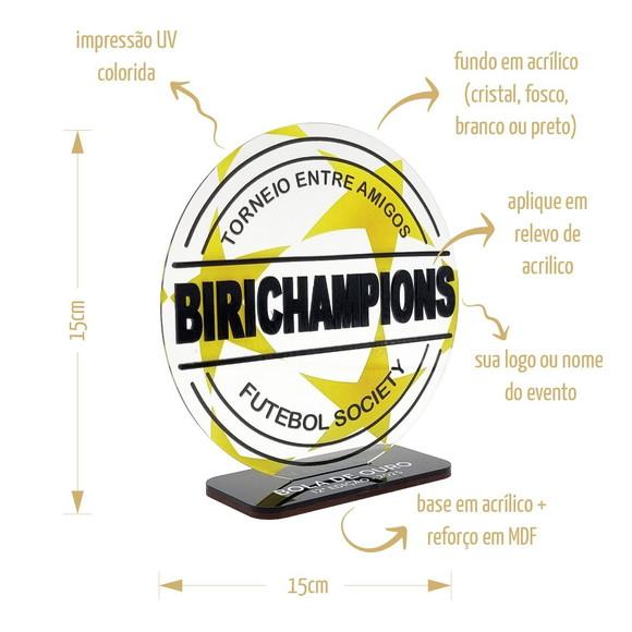Trofeu Acrilico Bola de Ouro Dupla Camada Personalizado 15cm