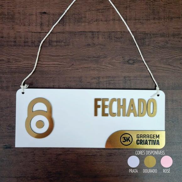 Placa Aberto Fechado Personalizada Logo Aço Escovado Decor