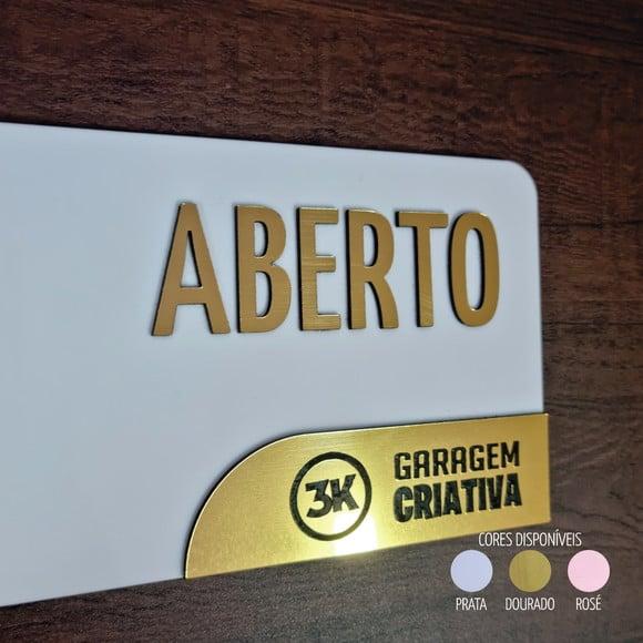 Placa Aberto Fechado Personalizada Logo Aço Escovado Decor