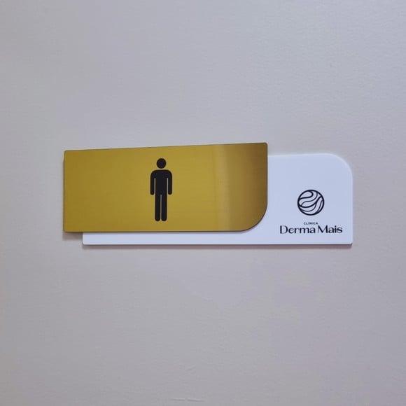 Placa com Logo Identificação Sala Banheiro Escovado 30x10cm