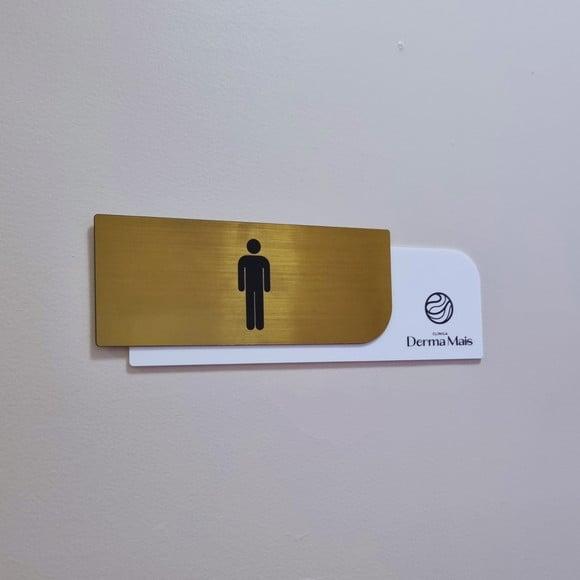 Placa com Logo Identificação Sala Banheiro Escovado 30x10cm
