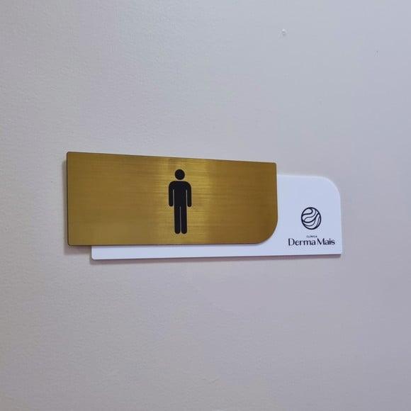Placa com Logo Identificação Sala Banheiro Escovado 30x10cm