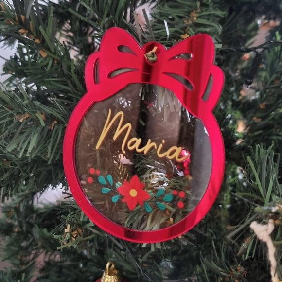 Enfeite Bola Natal Personalizada em Acrílico Nome 10cm