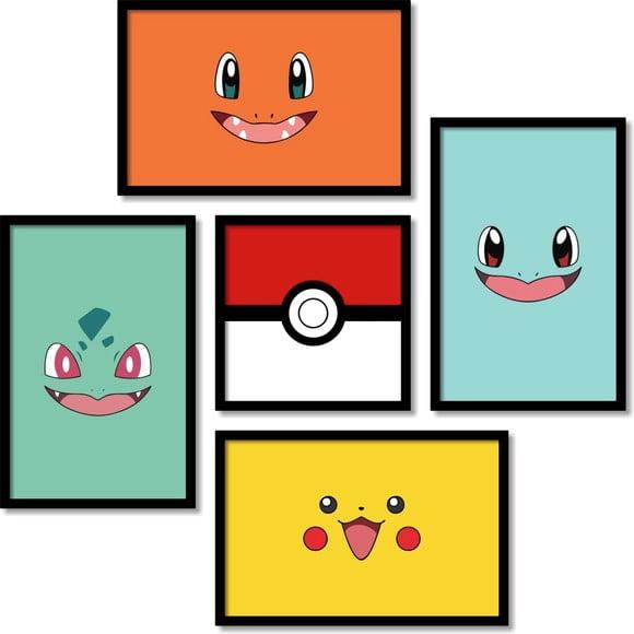 Kit 5 Quadros com Moldura Pokemon Minimalista