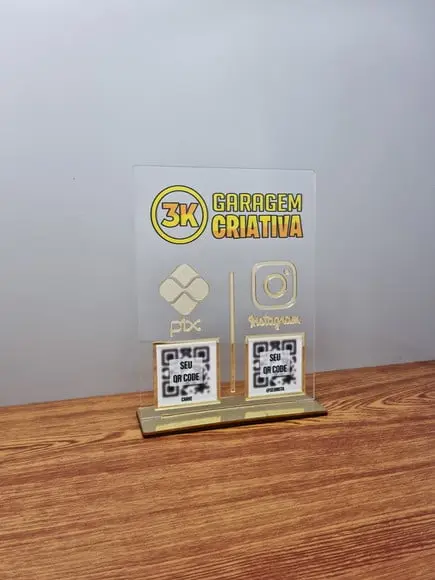 Placa 2 Qr Code Acrilico Espelhado Pix Instagram Wifi Logo
