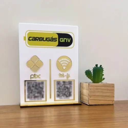 Placa 2 Qr Code Acrilico Espelhado Pix Instagram Wifi Logo