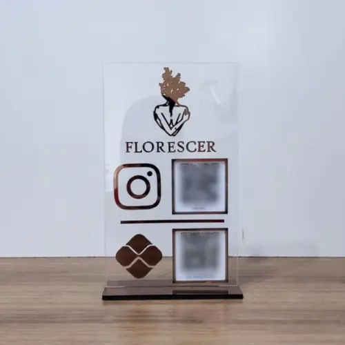 Placa 2 Qr Code Acrilico Espelhado Pix Instagram Wifi Logo