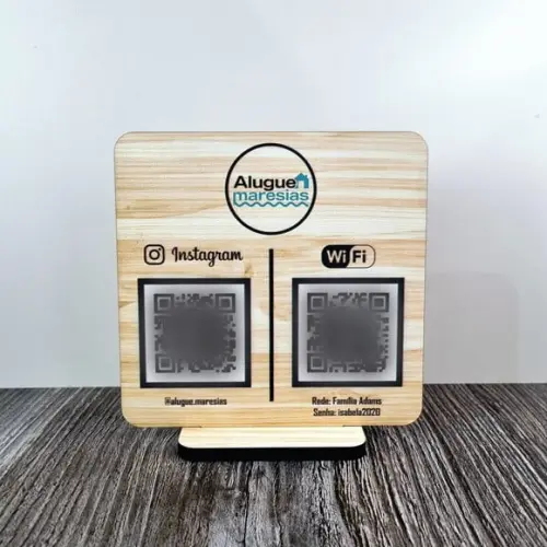 Placa 2 Qr Code mdf Impressão Uv Pix Instagram Wifi Logo