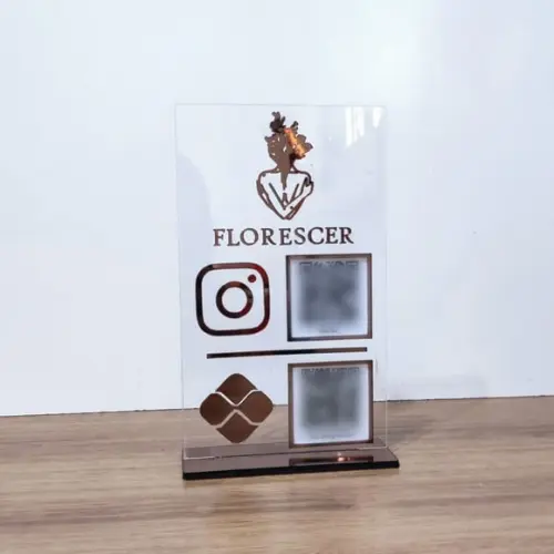 Placa 2 Qr Code Acrilico Espelhado Pix Instagram Wifi Logo