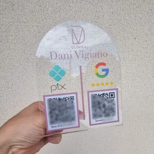 Placa 2 Qr Codes Acrilico Cristal Transparente Impressão Uv