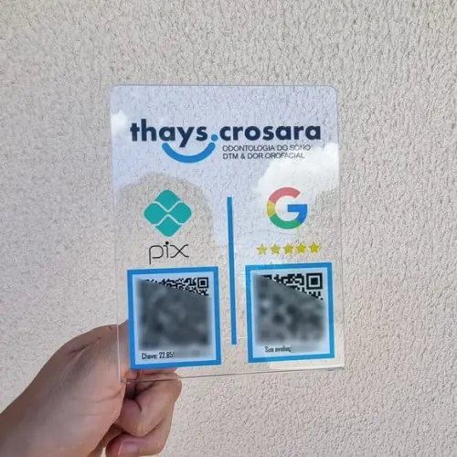 Placa 2 Qr Codes Acrilico Cristal Transparente Impressão Uv