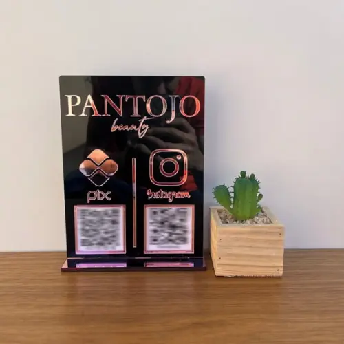 Placa 2 Qr Codes Acrílico Espelhado Pix Instagram Wifi Logo
