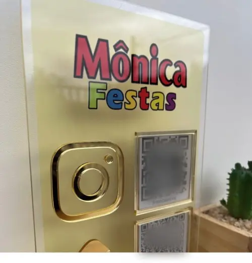 Placa 2 Qr Codes Acrílico Espelhado Pix Instagram Wifi Logo