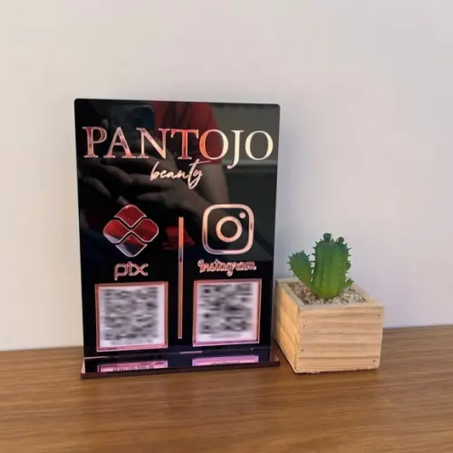 Placa 2 Qr Codes Acrílico Espelhado Pix Instagram Wifi Logo