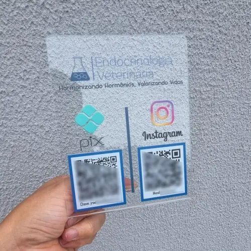 Placa 2 Qr Codes Acrilico Cristal Transparente Impressão Uv