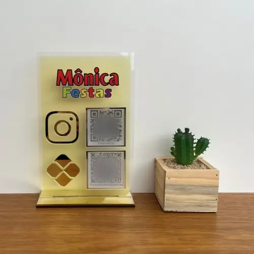 Placa 2 Qr Codes Acrílico Espelhado Pix Instagram Wifi Logo