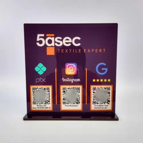 Placa 3 Qr Code Acrilico Cristal Pix Instagram Wifi Logo