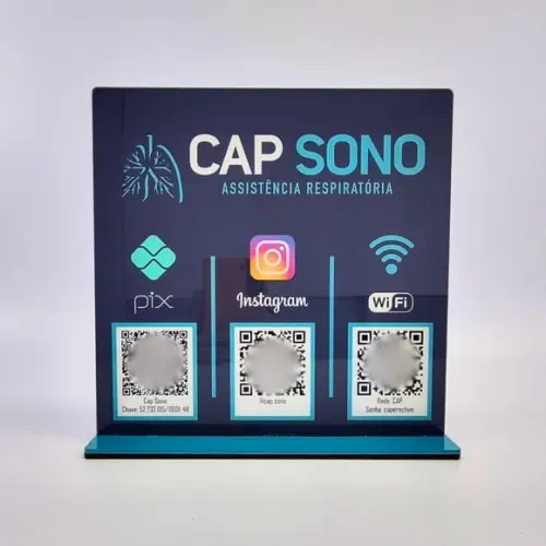 Placa 3 Qr Code Acrilico Cristal Pix Instagram Wifi Logo