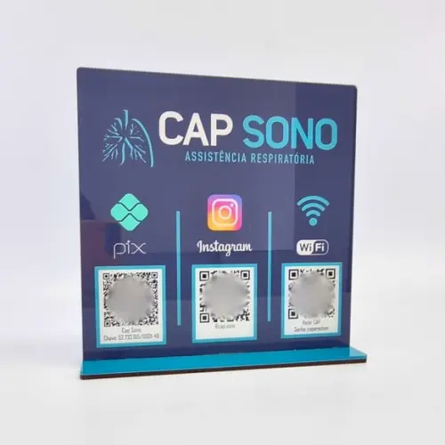 Placa 3 Qr Code Acrilico Cristal Pix Instagram Wifi Logo