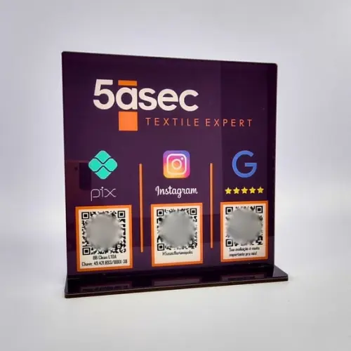 Placa 3 Qr Code Acrilico Cristal Pix Instagram Wifi Logo