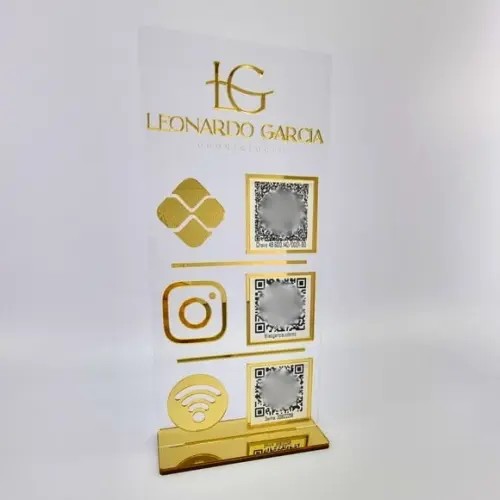 Placa 3 Qr Code Acrilico Espelhado Pix Instagram Wifi Logo