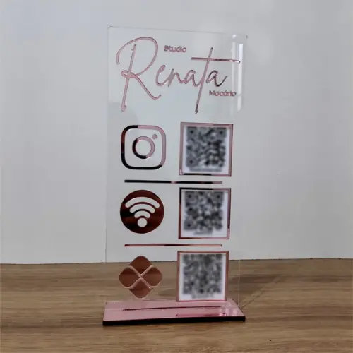 Placa 3 Qr Code Acrilico Espelhado Pix Instagram Wifi Logo