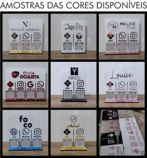 Placa 3 Qr Code Acrilico Espelhado Pix Instagram Wifi Logo
