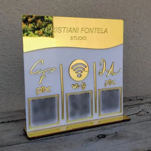 Placa 3 Qr Code Acrilico Espelhado Pix Instagram Wifi Logo