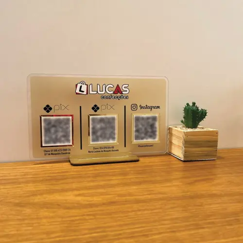 Placa 3 Qr Code Acrilico Espelhado Pix Instagram Wifi Logo