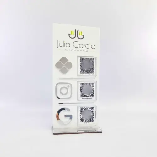 Placa 3 Qr Code Acrilico Espelhado Pix Instagram Wifi Logo