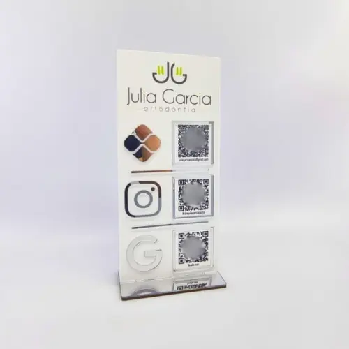 Placa 3 Qr Code Acrilico Espelhado Pix Instagram Wifi Logo