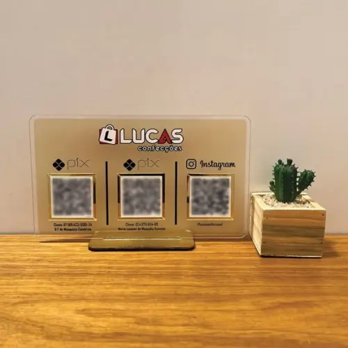 Placa 3 Qr Code Acrilico Espelhado Pix Instagram Wifi Logo