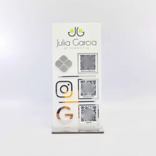 Placa 3 Qr Code Acrilico Espelhado Pix Instagram Wifi Logo