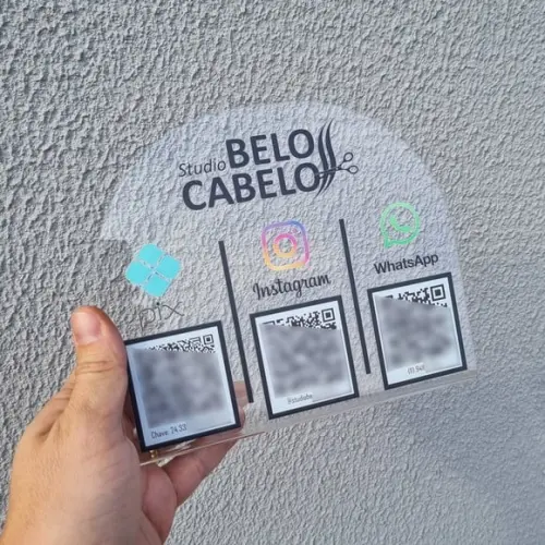 Placa 3 Qr Codes Acrilico Cristal Transparente Impressão Uv