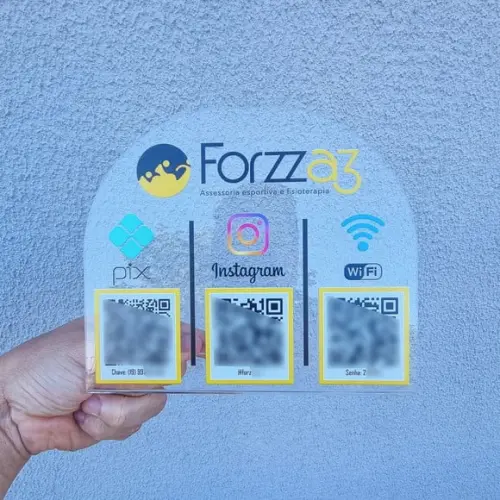 Placa 3 Qr Codes Acrilico Cristal Transparente Impressão Uv