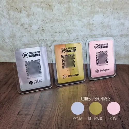 Placa 3 Qr Codes Aço Escovado Luxo Pix Instagram Wifi Logo