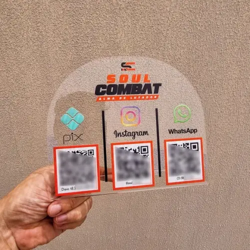Placa 3 Qr Codes Acrilico Cristal Transparente Impressão Uv