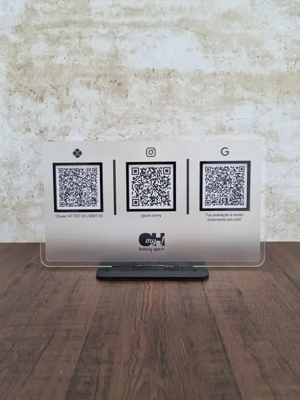 Placa 3 Qr Codes Acrilico Cristal Transparente Impressão Uv