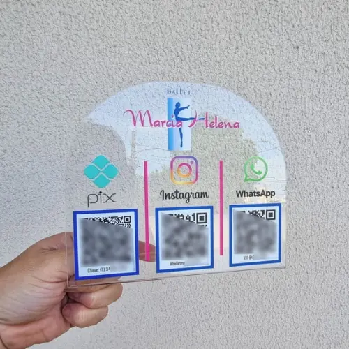 Placa 3 Qr Codes Acrilico Cristal Transparente Impressão Uv